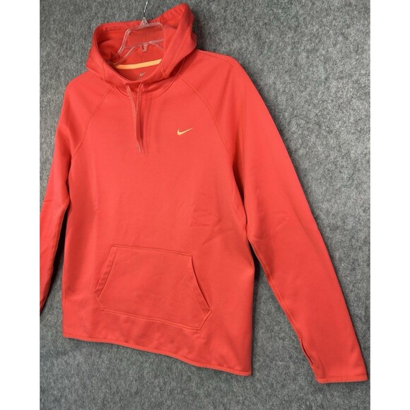 Nike Hoodie Women's Large Coral Red Dri Fit Fleece Training Swoosh Sweatshirt - Picture 2 of 11